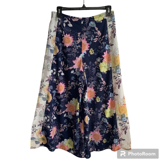 Umgee Pants Womens Size S Boho Blue Floral Front Split Wide Leg Resort Cover Up - Picture 3 of 10